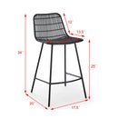 Rattan Wicker Bar Counter Stools w/ Steel Legs 2pcs (Black)
