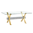 6-Seater Glass Table with Gold Plated Chair Set