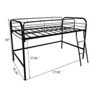 Twin-Sized Full Metal High Loft Bedframe with Ladder & Rails