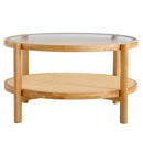 Wooden Double Layered Circular Rattan Coffee Table