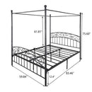 Queen Size Metal Canopy Bed Frame with Head & Footboard