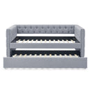 Twin Upholstered Daybed with Trundle Tufted Button (Grey)