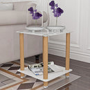 2-Tier Modern Side Table w/ Storage Shelve 2pcs (White+Oak)