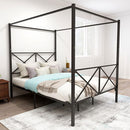 Quick Assembly Queen Sized Metal Canopy Bed (Black)