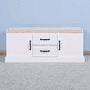 Wooden Entryway Shoe Cabinet Storage Bench w/ White Cushion