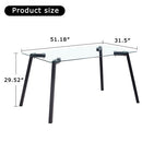 Minimalist Rectangular Glass Dining Table with Black Legs