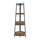 72.64'' 4-Tier Corner Shelf Bookcase w/ Two Drawers (Black)