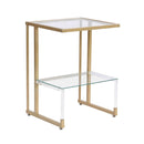 2-Tier Acrylic Glass End Table with Golden Side