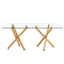 6-8 Seater Table with Transparent Top & Wooden Metal Leg