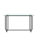 Mesa de comedor de vidrio rectangular con marco de metal