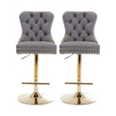 Adjustable Tufted Velvet Armless Bar Stools 2pcs