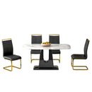 Marble Like Table & Gold Plated Dining Chair Set