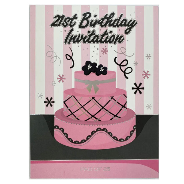 Ozcorp A5 21st Sweet Pink Cake Invitation Pad