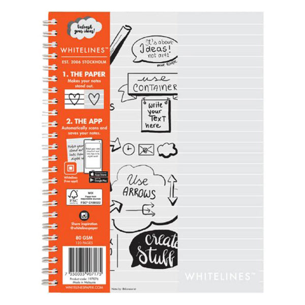 Whitelines A5 Soft/Cvr Lined Notebook 120pg (Orange Grey)