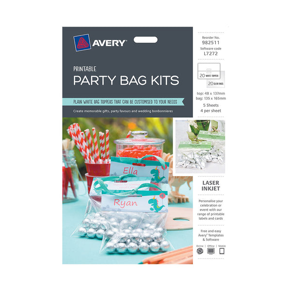 Avery Printable Party Bag Kit 5pcs (White)