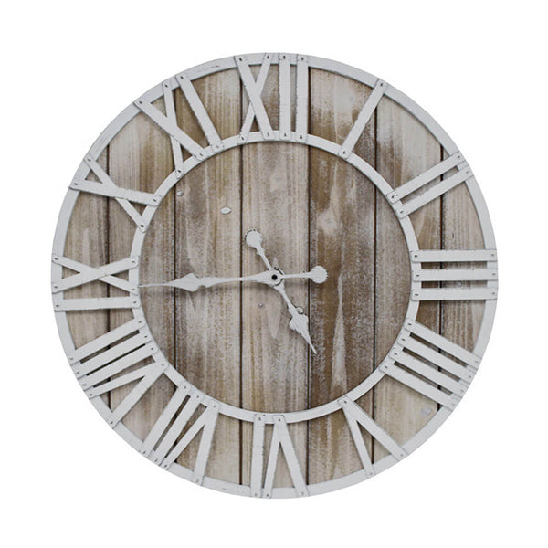 Hamlets Roman Numeral Clock Wash Wood White (60x60x5cm)