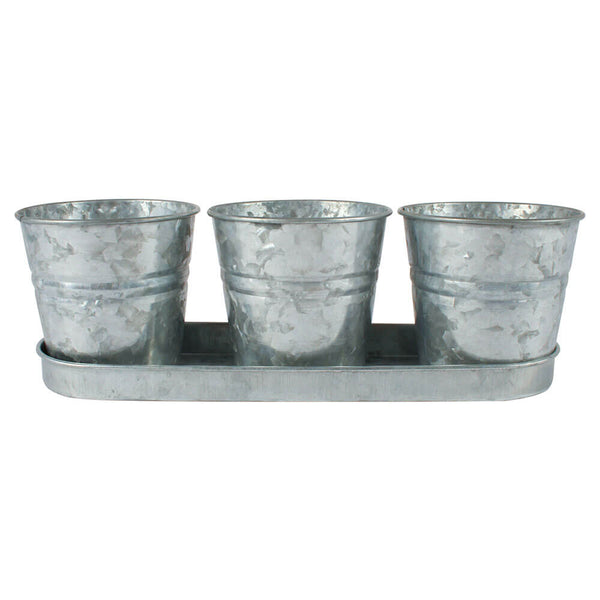 Loke Antiqued Silver 3 Pot with Tray (33x11cm)