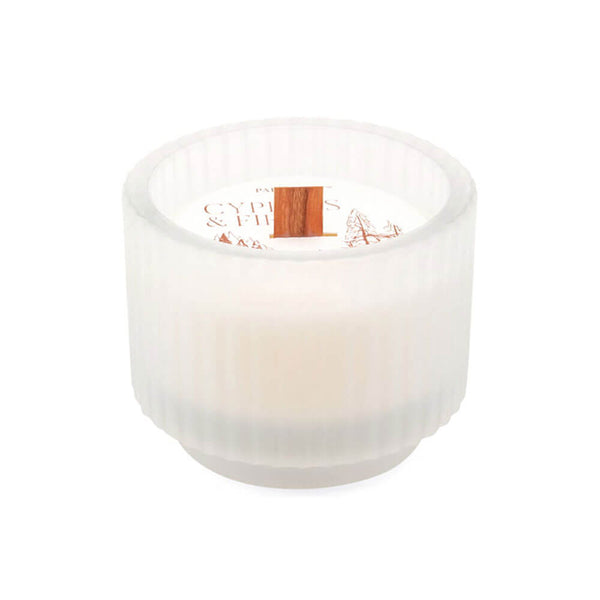 Cypress & Fir Ribbed Glass Candle 5oz (Frosted White)