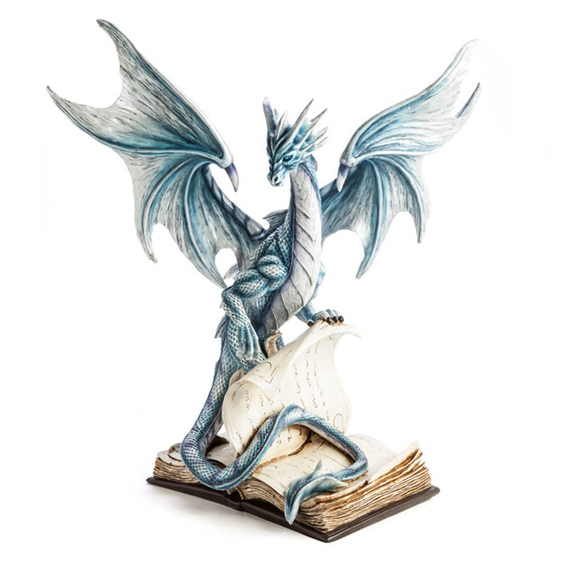 Large Blue Dragon Standing On An Open Ancient Book