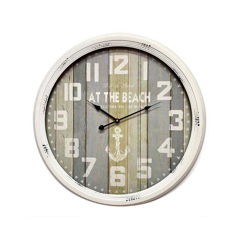 At the Beach Metal Wall Clock (White)