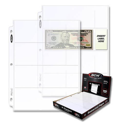 BCW 4 Pocket Protective Pages Currency