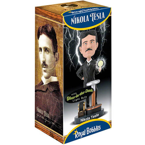 Bobblehead Nikola Tesla w/Glow in The Dark Light Bulb 8' Fig