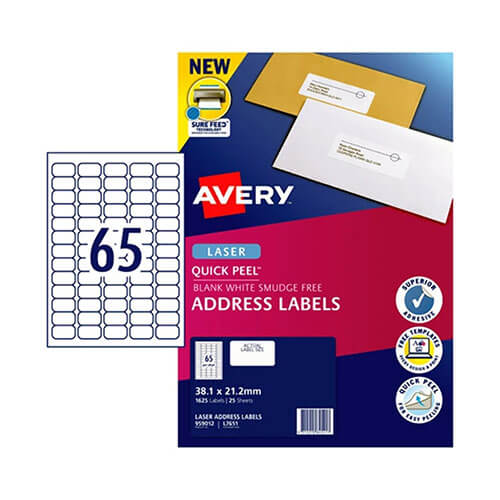 Avery Laser Address Label 25pk (65/sheet)