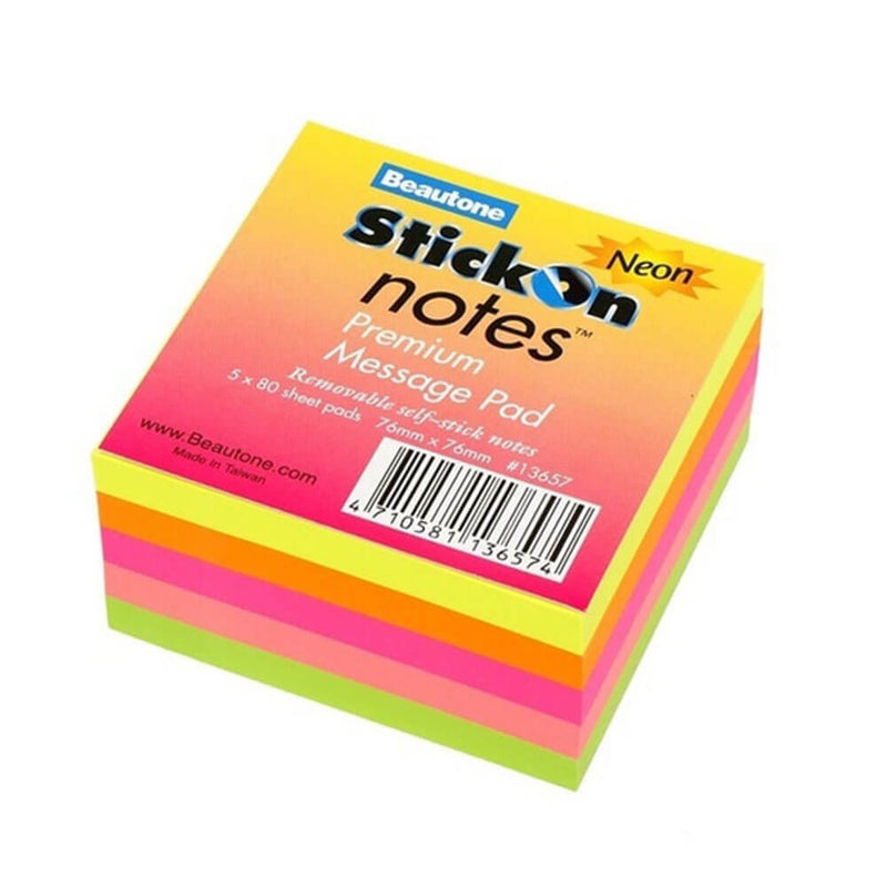 Beautone Stick On Cube Notes Neon Colors (76x76mm)
