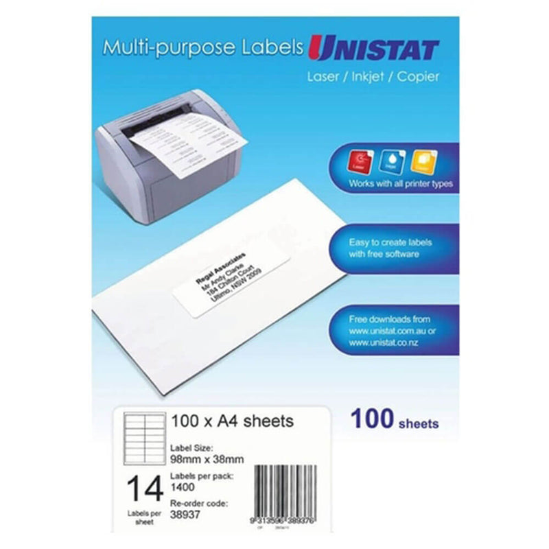  Etiqueta Unistat para láser/inyección de tinta/copiadora, paquete de 100