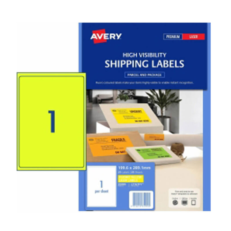 Avery High Visibility Shipping Label 25pk 1/sheet