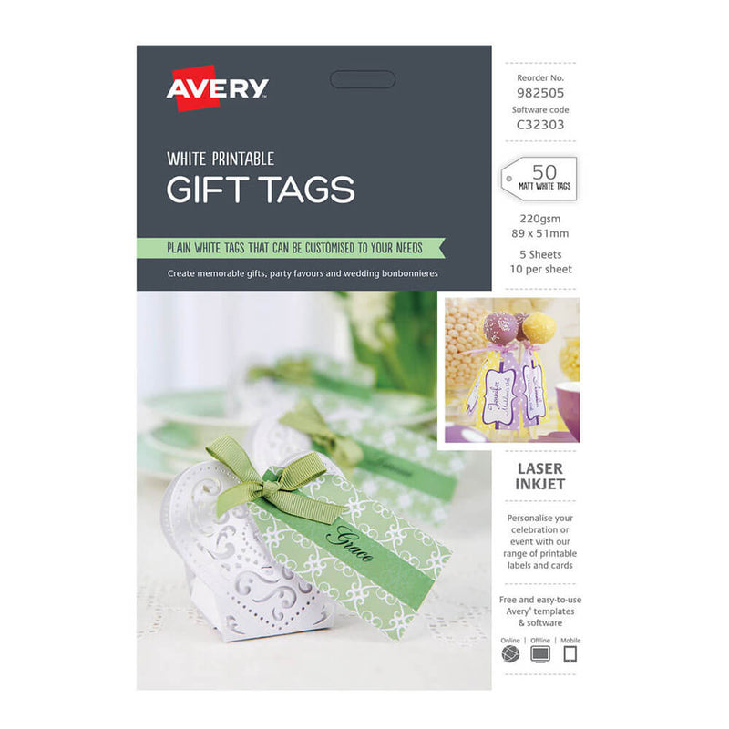 Avery Printable Gift Tags White 89x51mm (5 sheet)