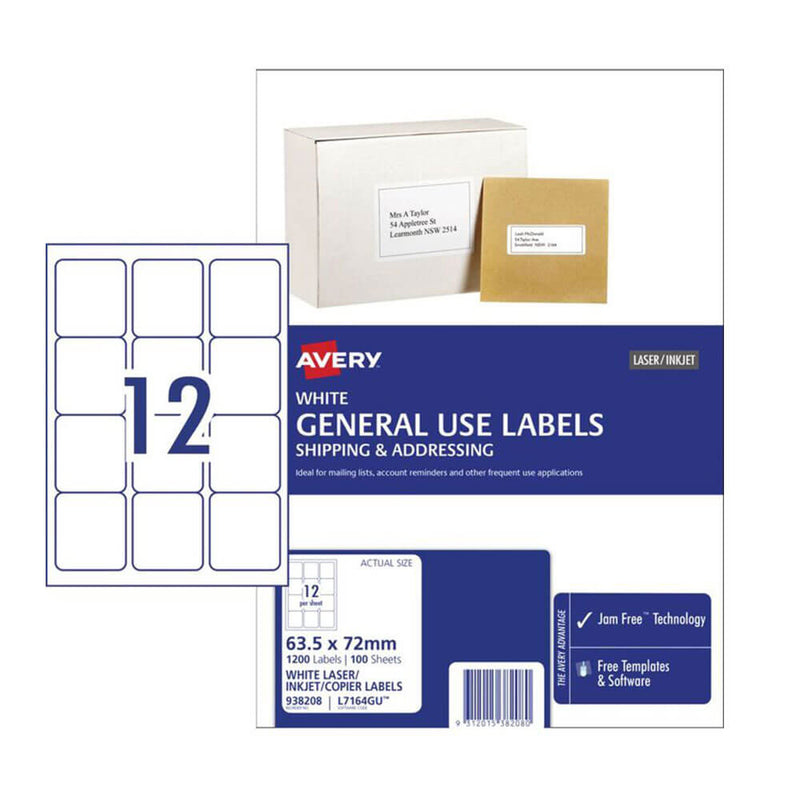 Avery Copier/Laser Label 100pk 5x72mm (12/sheet)
