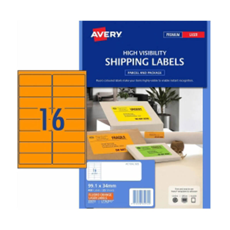 Avery High Visibility Shipping Label 25pk 16/sheet