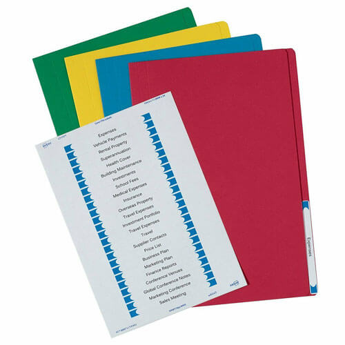 Avery Manilla Folder Foolscap with Laser Label Assorted 20pk