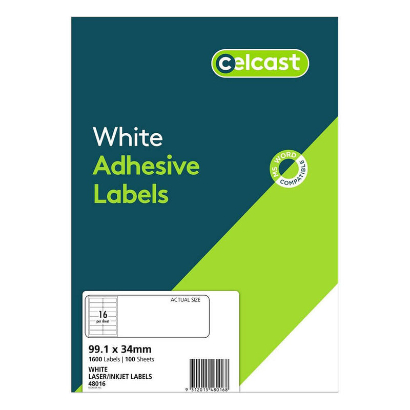 Celcast Laser/Inkjet Labels White (100pk)